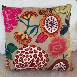 Pier 1 Reversible Throw Pillow, Embroidered Floral Pattern + Multicolor Stripes